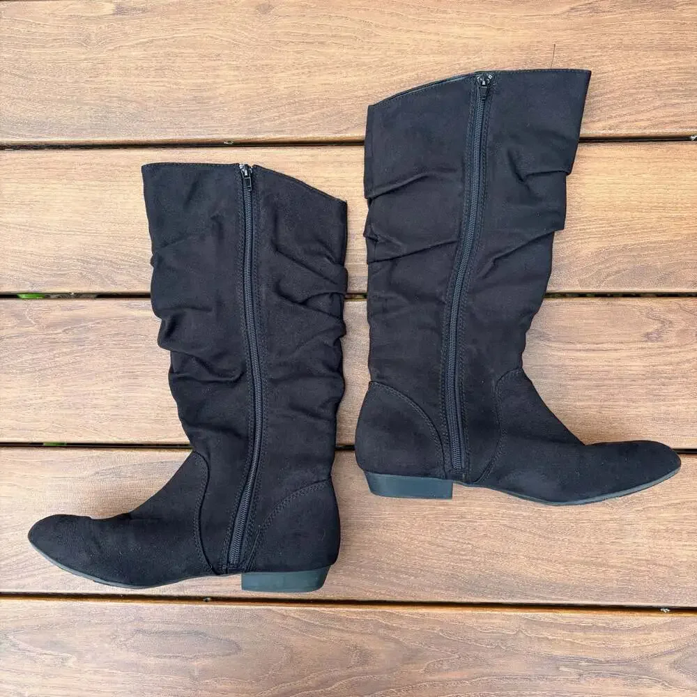 New Lower East Side Black Slouchy Flat Riding Knee Boots Size 10